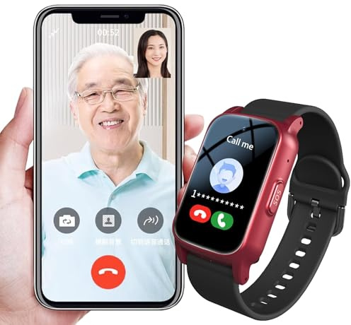 Vexorium Reloj Inteligente para Mayores con Detección de Caídas, GPS y Botón SOS, para Alzheimer, Demencia y Autismo,Rojo