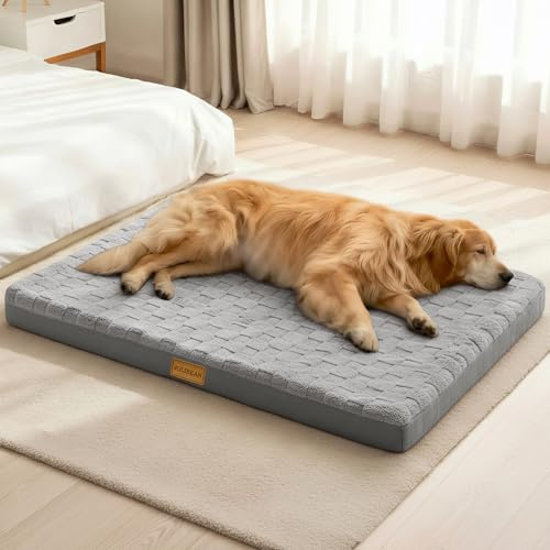 Jolibean Panier Chien XL Orthopédique, Lit Matelas pour Chien avec Motif Damier, Lavable en Machine, Coussin Déhoussable, houssable Imperméable, Base antidérapante, 122x76cm, Gris