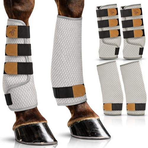 EQUEVRSE Premium Horse Fly Boots for Horses Set of 4 Protective and Comfortable Fly Boots for Medium Breeds Soft Polyester Bamboo Lining Adjustable Horse Leg Wraps(4 Pack)