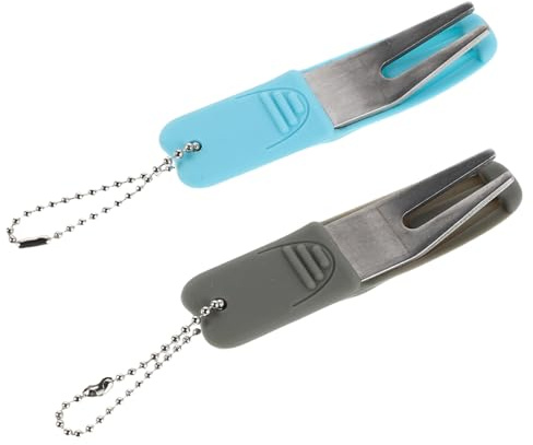 Mikinona 2 Pezzi Forchette Ripara Zolle da Golf in Lega con Marcatore Palline Impugnatura Ergonomica per Uomo Strumenti Portatili per Cura e Riparazione Divot Colori Azzurro e Grigio