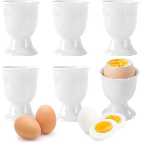 NAJILI 6 stycken äggkoppar porslin, diskmaskinssäker, aierbägare keramik, påskgift, för varje frukostbord, buffé hårda och mjukkokta ägg, vit