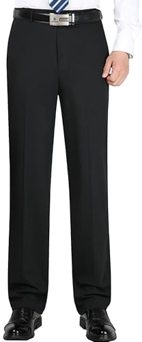 Pantalones de vestir para hombre, de corte recto, con botones, a rayas, para negocios, trabajo, pantalones largos elásticos para hombre, para oficina, casual, Negro, 46