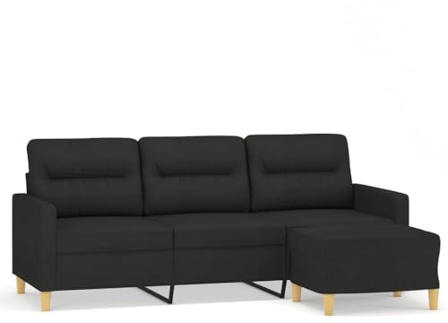 CIOURSTO 3-sits Soffa, med Fotpall, Fällbar Soffa för Vardagsrum, Relaxsoffa, Perfekt Val för Att Chatta, Läsa, Titta på TV eller Koppla av (Svart)