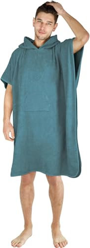 normani Badeponcho für Erwachsene aus saugstarker Baumwolle - Handtuch, Surf Poncho und Umkleidehilfe in Einem - Strandponcho mit Bauchtasche für Damen und Herren Farbe Petrol Größe OneSize