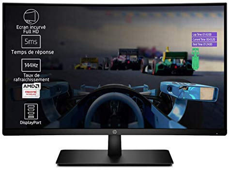 HP 27x Ecran PC incurvé Full HD 27 Noir (VA/LED, HDMI/DisplayPort, 1920 x 1080, 16:9, 144 Hz, 5 ms, AMD Free-SYNC) (Ref: 1AT01AA)