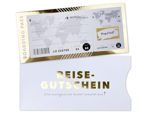 ZADAWERK® Reisegutschein zum Freirubbeln – mit Rubbelaufkleber und Hülle – Urlaubs-Gutschein – Geschenkidee – Rubbelkarte selber ausfüllen – Flugticket – Enthüllung