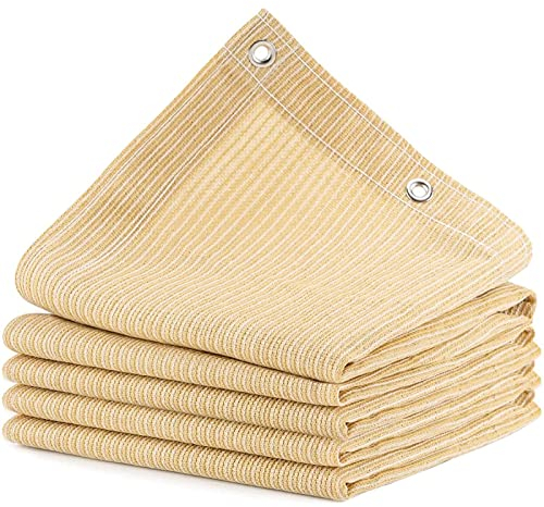 Toldo Vela de Sombra Protección Solar Rectangular, HDPE 95% Protección UV Toldo de Coche con Cuerdas y Bridas para Jardín, Patio, Balcón, Camping, Exteriores pérgola, 1 m 1 Agujero, Arena (3x5m)