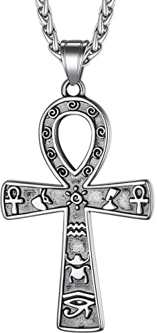 Richsteel Ankh Ojo de Horus Collar de Cruz Acero Quirurgico, Cruz Ansada con Ojo Horus Colgante Religioso