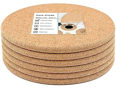 KITLAB Cork Trivet, 6 Pack High Density Thick Cork Trivets for Hot Dishes and Hot Pots, 8 Inch Heat Resistant Large Coaster for Kitchen, Hot Pads for Table & Countertop