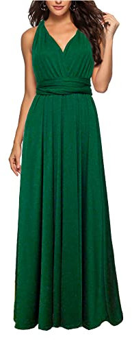 HAHAEMMA Robe Élégante Longue pour Femme - Col en V, Dos Nu - Demoiselle d'Honneur, Bal, Plage d'Été - Longueur au Sol, Vert, S