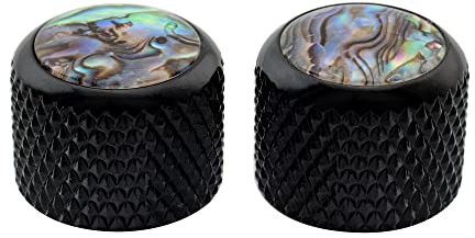 Musiclily Pro Fein 24-Spline Stahl Abalone Oberfläche Dome Potiknöpf Push-on Knobs für USA E-Gitarre und Bass 19x16,5mm, Schwarz (2er Set)