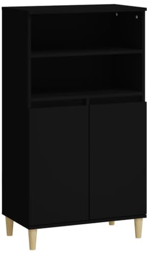 vidaXL Highboard Living Room High Sideboard Tall Buffet Cabinet Cupboard Side Storage Console Cabinet Black 60x36x110 cm Engineered Wood