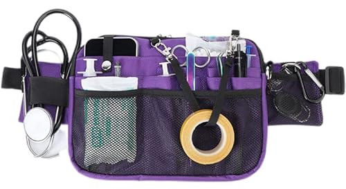 Nurse Utility Organizer Fanny Pack Hip Bag Waist Pack Pouch Case with Multi-Compartment and Tape Holder for Medical Scissors Care Kit Tool (Purple)