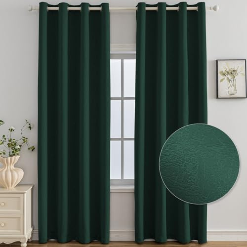 Ystyle Mörkläggningsgardiner 2 Delar, 140x300 CM, Gardiner Vardagsrum, Värmeisolerande Kall Och Varm Gardin, Ogenomskinliga, Gardin Med Öljetter För Vardagsrum Sovrum, Koyu Yeşil