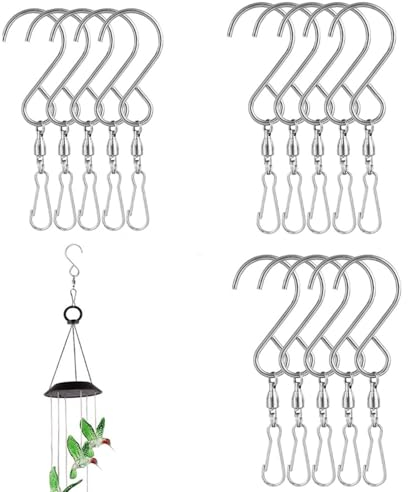 CuiCanfla 15 ganci girevoli, ganci per gancio, ganci girevoli, clip a S girevoli, gancio girevole antivento per appendere campanelli eolici, cesti per fiori, gabbie per uccelli e accessori per feste