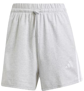 adidas Women's Essentials 3-Stripes Cotton Shorts, Light Grey Heather/White, M
