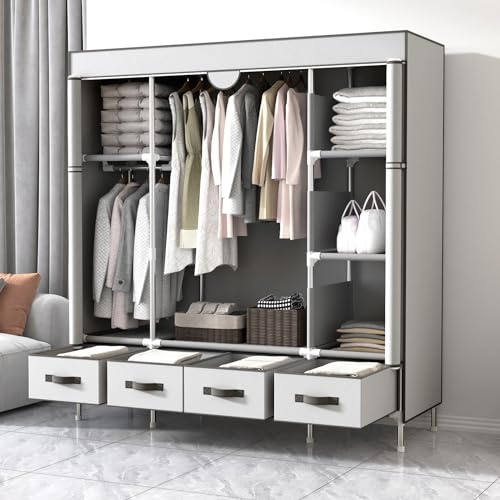 Anmas Power Armadio in tessuto con cassetti - 150 x 45 x 170 cm - grigio bianco chiaro armadio montato in camera da letto,