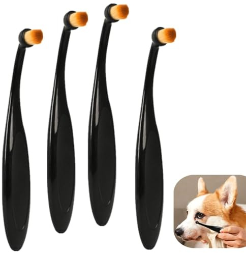 Pro Powder Applicator Brush for Dogs And Cats, 4 Pcs Tear Stain Remover Brush, Washable Superfine Fiber Long Tapered Bristles for Safely Apply Tear Stain Powder