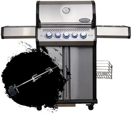 SANTOS S-318 Pro Gasgrill - Premium Edelstahlgrill mit 3 Brennern, Infrarot-Zone, XXL Warmhalterost, beleuchteten Reglern und effizientem Energiemanagement