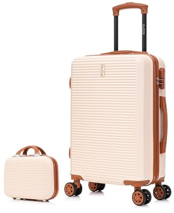 CELIMS - Handgepäck-Koffer mit Kosmetikkoffer 30 cm, zugelassen bei 100+ Fluggesellschaften | Kleiner Handgepäck-Koffer 55x40x20 | Creme