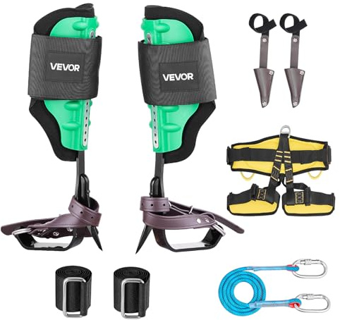 VEVOR Tree Climbing Spikes Set, Height-Adjustable Tree Climbing Gear with Straps & Spike Protectors, 350 lbs Load Capacity, Heavy Duty Steel Climb Spurs Arborist Equipment for Fruit Picking Hunting