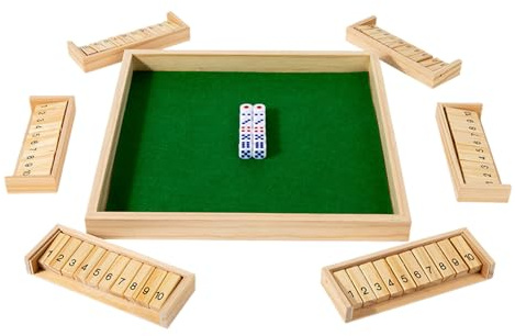 Spel Stäng boxen – 30 x 30 x 2,6 cm, trä tärningsbräda, brädnummerspel | Interaktiv pedagogisk aktivitet främjar strategiskt tänkande socialt engagemang, campingresor