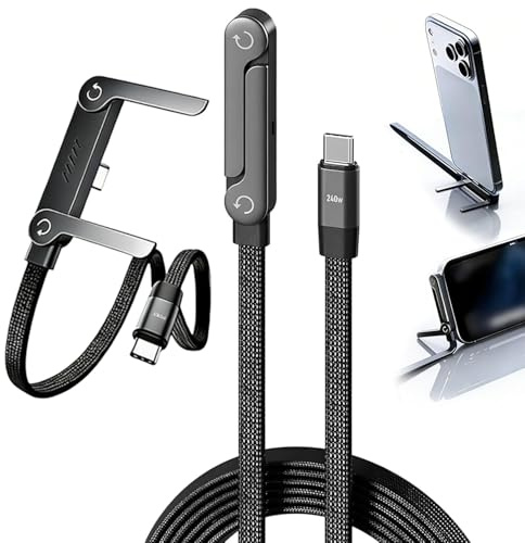 CâBle Charge 2-1 Support, CâBle Charge Support Invisible, CâBle Charge Rapide 240w Avec Plusieurs Positions RéGlables, Charge LatéRal 1,5 M Pour Smartphones, Tablettes, Ordinateurs Portables(1pièCe
