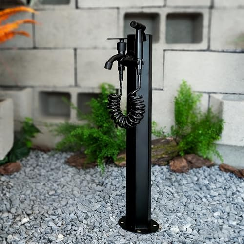 304 Stainless Steel Vertical Garden Water Column - Double Outlet Faucet with Spray Gun, Decorative Water Fountain for Irrigation & Washing, Bottom/Side Inlet, Outdoor Water Feature (Black)