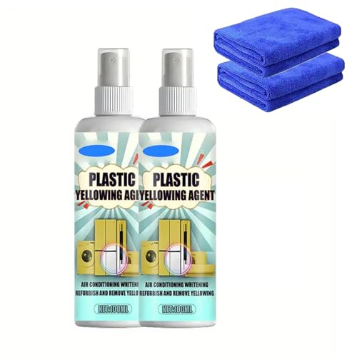 Plastic yellowing remover spray, quick and effective, safe environmentally friendly formula, removes yellowing, nicotine and stains for electrical appliances, furniture, white PVC surfaces (2 pieces