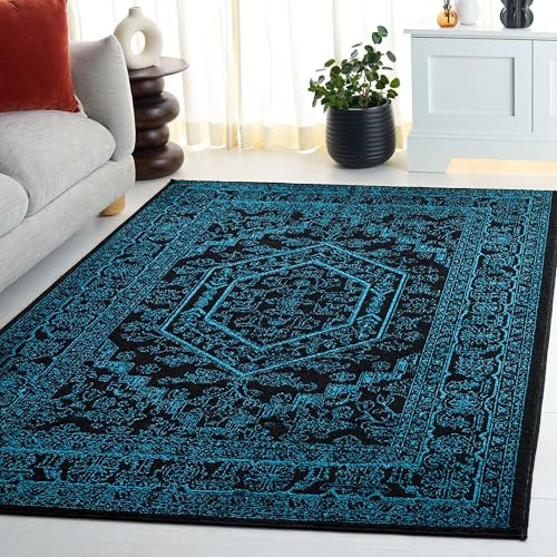 SAFAVIEH Tappeto Tradizionale per Soggiorno, Sala da pranzo, Camera da letto - Adirondack Collection, A Pelo Corto, Nero e Verde Acqua, 155 X 229 cm