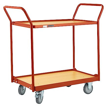 SCHÄFER SHOP Servier-Tischwagen 2 Etagen, 2 Schiebebügel, Tragkraft 250 kg, rot