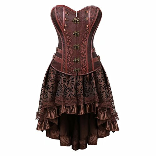 Steampunk Corset Vestir corsé Vestido Tutu Bustier Sexy Dress Mujer Pirata Costume Medieval Marrón S