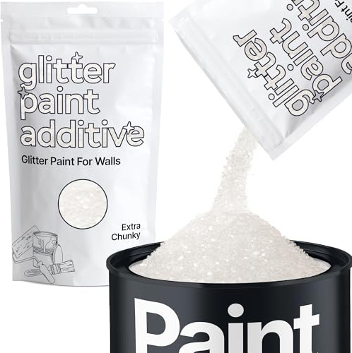 Hemway White Iridescent Glitter Paint Additive Extra Chunky 100g | for Paints & Varnish | Paint Walls Sparkly Add to Emulsion, Acrylic or Lacquer Indoor