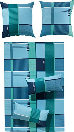 Erwin Müller Bettwäsche, Bettgarnitur, Kissenbezug Flanell blau-türkis Größe 40x80 cm / 135x200 cm - kuschelig warm, temperaturausgleichend und pflegeleicht, mit praktischem Reißverschluss