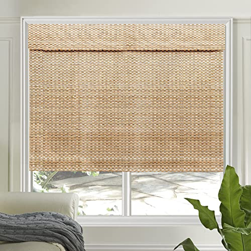 Letau No Drill No Tools Wood Cordless Window Shades Blinds, Bamboo Light Filtering Custom Roller Shades, Pattern 9
