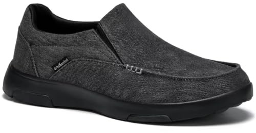 OrthoComfoot Men's Orthopedic Lightweight Loafers, Plantar Fasciitis Deck Shoes for Flat Feet/High Arch, Rubber Casual Outdoor Sneakers Black Size 9.5