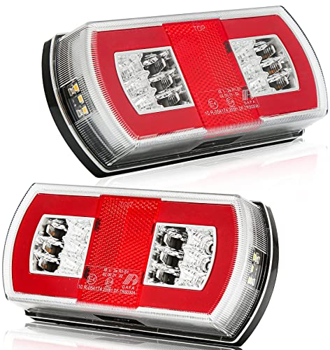 AGRISHOP 2PCS Luces Traseras Remolque 12/24V LED, led Piloto Trasero de 4 Funciones Universal 12V Luces Remolque led Luz de Matrícula Placa Luz de Freno Impermeable Para Camión Van Caravan Homologados