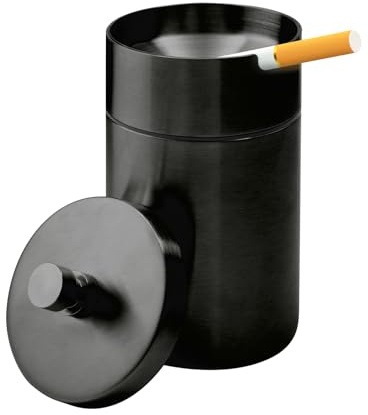 Car Ashtray with Lid Smell Proof Stainless Steel Auto Ashtrays Portable Smokeless Detachable Windproof Extinguished Butt Bucket Ash Tray for Car Cup Holder (Black)