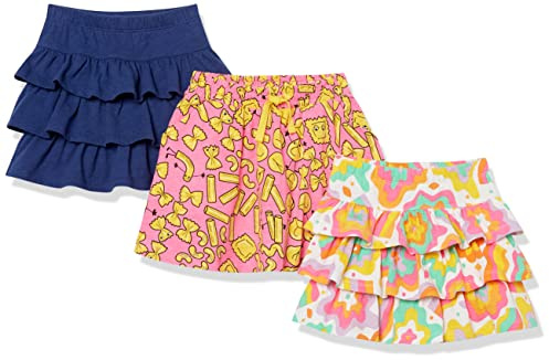 Amazon Essentials Gonne Pantalone lavorate a Maglia con Volant (precedentemente Spotted Zebra) Bambine e Ragazze, Pacco da 3, Bianco Stampa Arcobaleno/Blu Marino/Rosa Dolciumi, 8 Anni