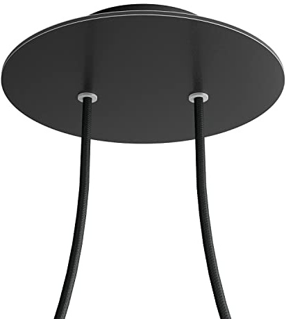 creative cables Rosone a soffitto rotondo nero linea Rose-One (serracavo conico, dibond nero opaco, 2 fori e 4 fori laterali) – Per lampadari e sospensioni multiple