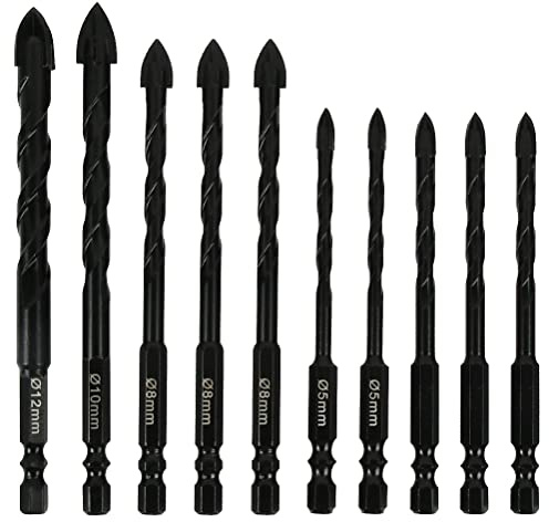 FOROREH 10 Stücke Fliesenbohrer Bohrer Set, Spiralbohrer Set, Holzbohrer 5-12mm, Metallbohrer für Fliesen, Glas, Kunststoff und Holz