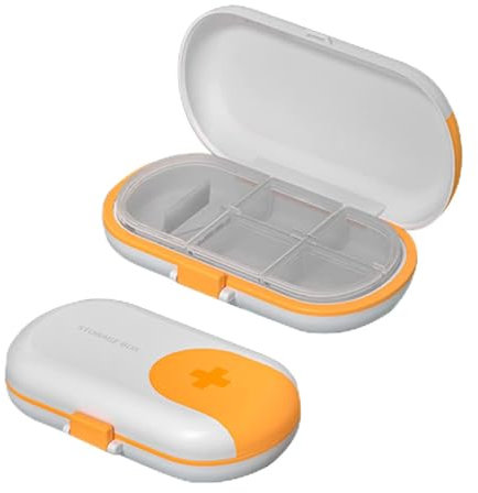 1 Pastillero con Cortador de Pastillas, Caja de Pastillas con 4 Compartimentos – Tomas, Organizador Medicación de Plástico ABS Portátil de tamaño Bolsillo - Blanco