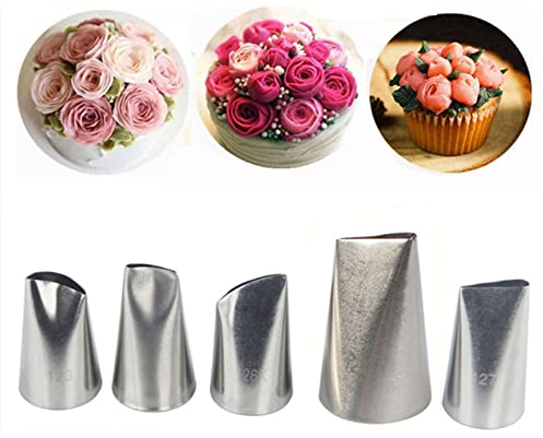 JasCherry 5 Pezzi Grande Petalo Bocchette Decorative per Pasticceria Rosa Beccucci in Acciaio per Cupcake - Bocchette Ugelli Fiori Set per Decorazione Torte #B