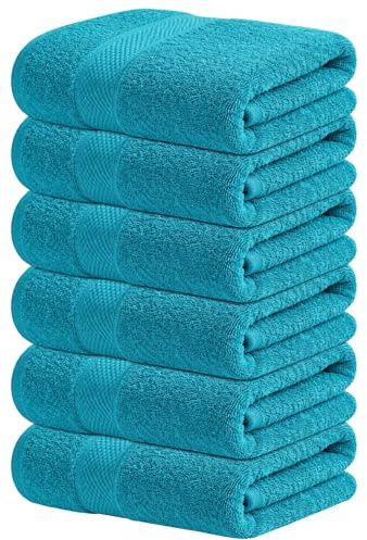 Infinitee Xclusives Premium Weiße Handtücher, 6er-Pack (40 x 72 cm) – 100% Baumwolle, super saugfähig, schnelltrocknend, für Bad, Hotel, Salon & Fitnessstudio |Gelassene Teal|