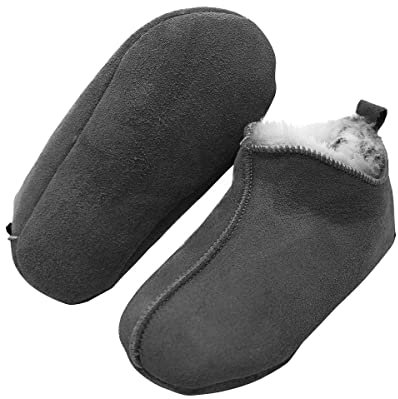 Hollert Lammfell Kinder Hausschuhe Bali Mädchen & Jungen Fellschuhe mit weicher Sohle kuschelig warm & weich Grau Schuhgröße EUR 31/32