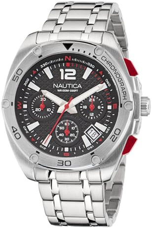 Nautica Reloj Tin Can Bay para Hombre, Plata/Negro/Plateado, Moderno