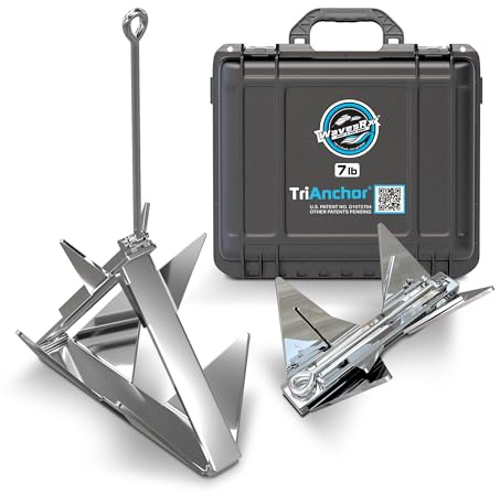 WavesRx 7lb TriAnchor - Stainless Steel Folding Anchor for PWC, Jet Ski & Skiff Boat Anchoring I Ingenious Patent Pending Design Sets Faster & Holds Better Than Grapnel, Fluke, Mushroom or Cube Anchor