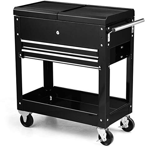 TANGZON Rolling Tool Chest, Lockable Metal Tool Storage Cabinet on Wheels with Sliding Top, Drawers, Bottom Shelf & Side Handle, Heavy Duty Tool Cart Trolley Workstation for DIY Garage Workshop