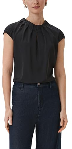 comma Satin Blouse with Ruffles, Black - 9999, 18