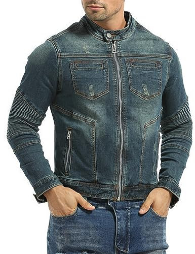 Uomo Camicia Moto Resistente all'usura Cotone Giacca Moto per Scooter Ciclismo e Touring con CE Protezioni (Blu, M/170)